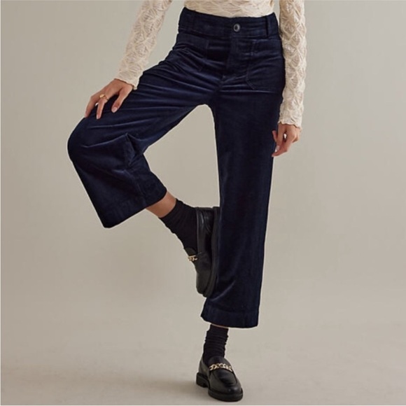 Anthropologie Pants - Anthropologie Maeve Colette Navy Blue Corduroy Cropped Wide Leg Pants size 29